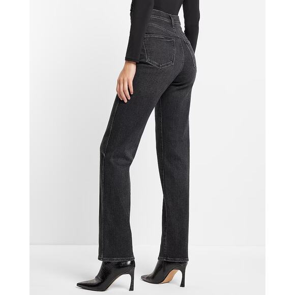 EXPRESS Super High Waisted Modern Straight Jeans Black Womens Small Short 4 - Picture 10 of 10